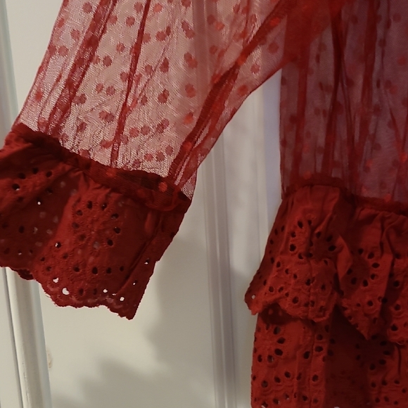 Ruffled Red Tie Front Blouse - Picture 4 of 6